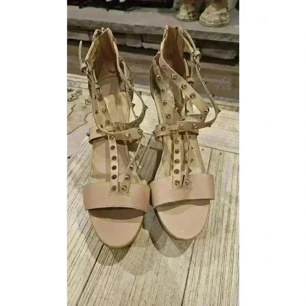 Marc Fisher Beige‎ Studded Strap Wedge Sandals Women’s Size 10M